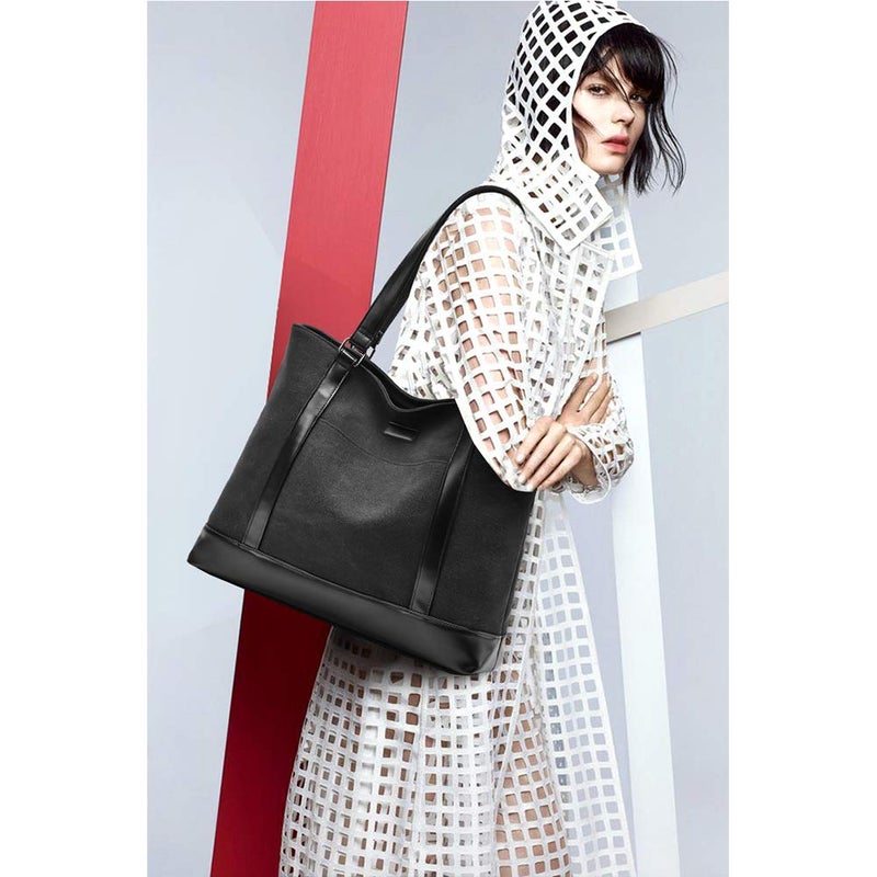 Barsine Laptop Bag for Women - Teacher Canvas Tote Bag with Compartments, Work Tote Bag for Travel Office 15.6 Inch - Image 2